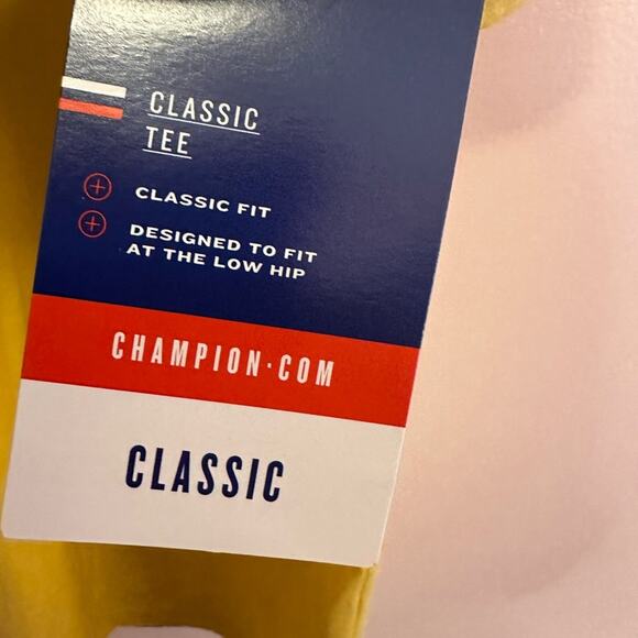 Champion Women's Get Happy Logo Yellow Short Sleeve T-Shirt Large NWT - Picture 7 of 8